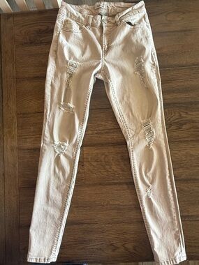 Refuge Distressed Skinny Jeans Tan Beige Size 6 Stretch Denim